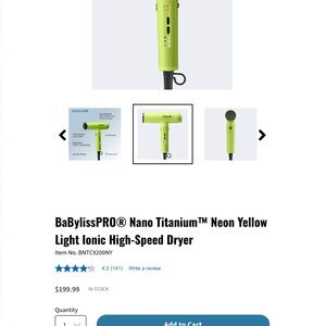 BaBylissPRO Nano Titanium Lime Green Hair Dryer